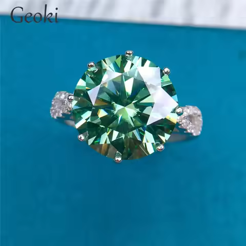 New Arrival Silver 925 Original 5 Carat Brilliant Cut Diamond Test Past Green Moissanite Wedding Rin