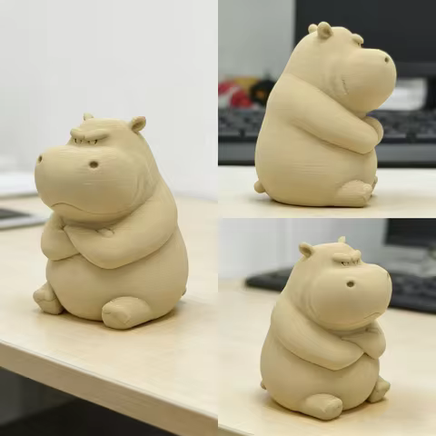 Angry Hippo Figurine, Cute Grumpy Hippo Statue, Funny Desk Ornament, Aesthetic Home Decor for Booksh