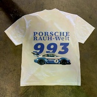 Porsche White Short Sleeve, Retro 993 Sports Car Pattern Print, macan, 911 Racing Style T-Shirt