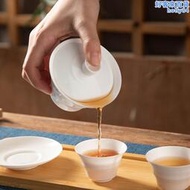 潮州骨瓷蓋碗功夫茶三才碗超薄透亮竹節蓋碗白瓷帶蓋子茶碗中式茶具