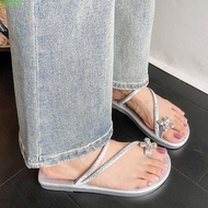 SENKNI Silver Flip Toe Slippers, Soft PU Bright Rhinestone Flip-flops, 38-39 Yard Black Wear-resista