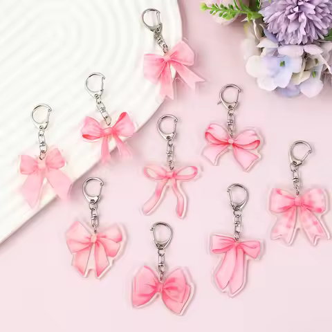 9pcs Pink Bow Keychains Bow Party Favors Pink Bow Acrylic Keychains for Birthday Party Decorations G