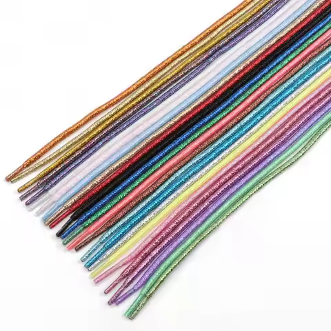 Round Shiny Metallic Glitter Shoelaces Gold Silver Silk Shoe Laces Canvas Casual Colorful Gradient S