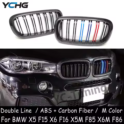 X5 F15 X6 F16 ABS Carbon Fiber Gloss M Color Front Bumper Kidney Grille For BMW X5 F15 X6 F16 X5M F8