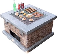 Outdoor Fire Pit Imitation Stone Terrace Backyard Outdoor Firewood Brazier, Garden Fireplace BBQ Grill Table Set, 75cm/29.5" (Color : Kit-2)