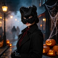White Fox Halloween Mask Long-haired Fox Costume Mask Long Fur White Fox Half Face Mask for Hallowee