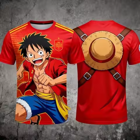 One Piece Unisex Spain Luffy Soccer Jersey, Straw Hat Anime Quick Dry Top For Trendy Viral Hot Cute 