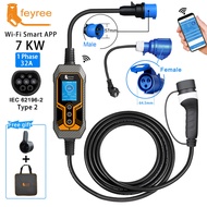 feyree Portable EV Charger Type2 32A 7KW EVSE Adjustable Current Smart Timing Charging Wi-Fi APP Con