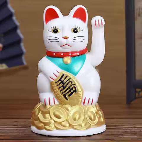 1x Lucky Cat 4.5/6.5Inch Chinese Lucky Cat Waving Arm Beckoning Fortune For Home Office Car Decorati