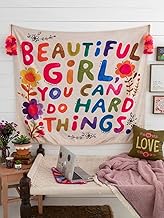 Colorful Beautiful Girl You Can Do Hard Things Flower Tapestry Funny Letter Printed Tapestry Wall Ha
