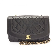 CHANEL CC Matelasse Diana 翻蓋單肩包 羔羊皮 黑色 二手 女士 Coco