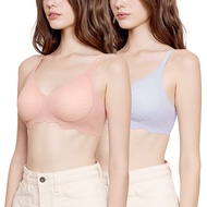 Wacoal ชุดชั้นเนียน บราไร้โครง Smart size บราลูกไม้ลายคลื่น เซท 2 ชิ้น รุ่น WB3Y42/WB3242 สีชมพูอมส้