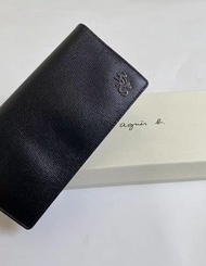 22年 新款 agnes b 經典 蜥蜴 LOGO 十字紋 經典 防刮耐用 牛皮 長夾 皮夾 零錢包