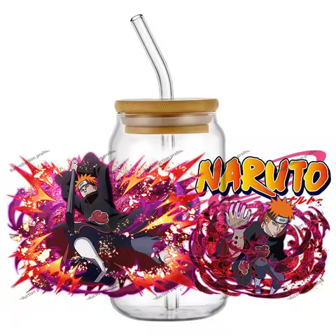 Hotsale Naruto Popular Anime Akatsuki 16oz UV DTF 3D Transfer Cartoon Sticker Wrap Decals For Glass