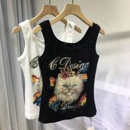 European Goods Heavy Embroidery Hot Drilling Cat Vest Female Accessible Luxury Underwear Bandeau Sling Small Top Flash Slim Looking Outerwear T-shirt Tide