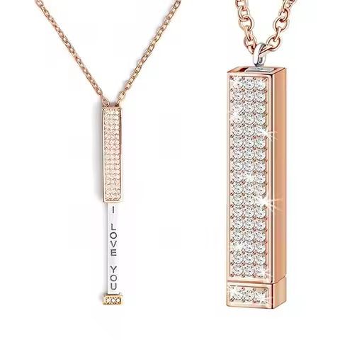 I Love You - Hidden Message Necklace Personalized Hidden Slider Necklace Retractable rod necklace wi