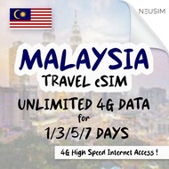 NeuSIM Malaysia eSIM 1-7 Days 2GB Daily Unlimited 4G Data | Same Day DELIVERY!