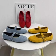 European-American Style Retro Suede Mary Jane Flats - Red