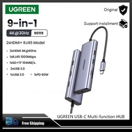 UGREEN  ฮับ USB-C 4K 60Hz Dual HDMI 9-Ports ฟังก์ชั่นเต็มที่ Type-C Hub พร้อม1000/100 Mbps RJ45 Lan 