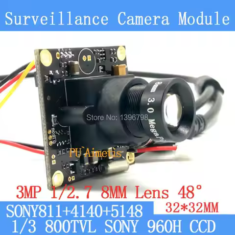 32*32mm Mini Surveillance camera 800TVL 1/3 Effio CCD Sony 811+4140+5148 CCTV camera module,3MP+8mm 