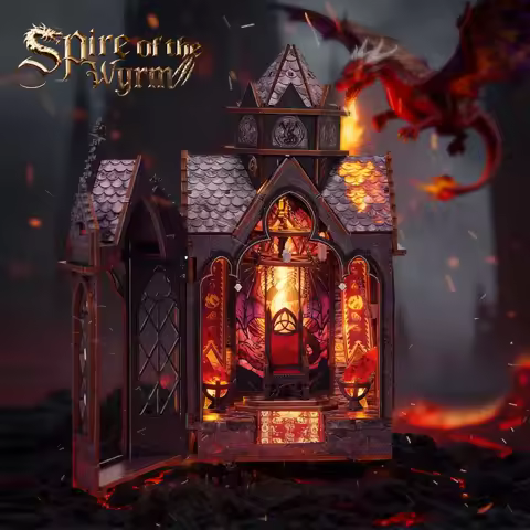 NEW DIY Wooden Spire of The Wyrm Book Nook Shelf Insert Kits Gothic Architecture Miniature Model Kit