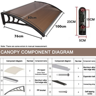 Polycarbonate Dark Brown Courtyard Awning Roof Outdoor Door&amp;Window Sunshade Canopy Awning UV Protection Window Awning Rain Canopy Outdoor Patio Canopy