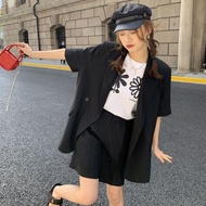 ELF TRIBE Womens Summer Thin Casual Loose Short Sleeve Blazer Jacket Shorts 2 Piece Suit