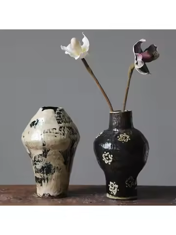 New Chinese national tide ceramic vase coarse pottery vase flower arrangement retro nostalgia handma