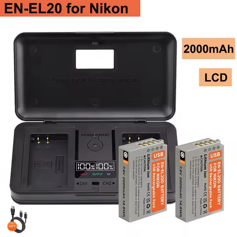 EN-EL20 EN-EL20A Battery with LCD Charger for Nikon Coolpix P950 P1000 1 AW1 1 J1,1 J2,1 J3,1 S1,1 V