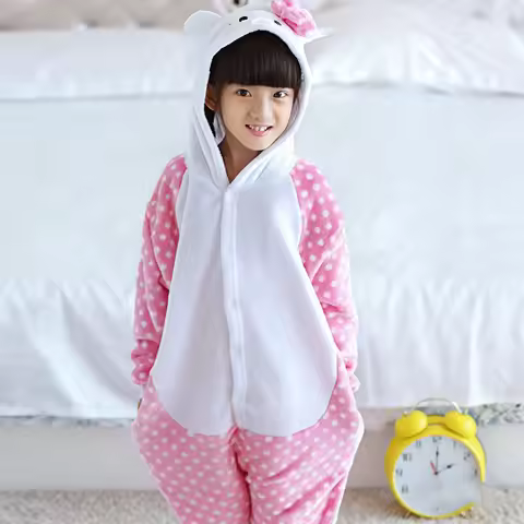 Hello Kitty Kids Pajamas Cartoon Jumpsuits Pajamas Cute Cosplay Pajamas Warm Sleepwear Soft Flannel 
