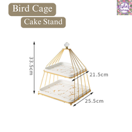 Violet Flamingo 3-Tier White Marble Cake Stand ชั้นวางเค้กจานลายหินอ่อน 3 ชั้น โครงสแตนเลส จานเซรามิ