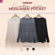 𝐐𝐀𝐘𝐑𝐀𝐀 Women Cardigan Lycra Muslimah Pocket / Free Size / Cardigan- Black / Grey / Cream