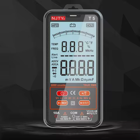 NJTY T5 TRMS Smart Digital Multimeter 6000 Counts Auto Electrical Tools Capacitance Meter Voltage Cu