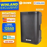 Crown by Winland 2-Way 15inch Professional Amplified Baffle Trolley Speaker with FREE Mic PLX-15A