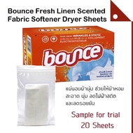 Bounce : BOU0004S* แผ่นอบผ้า แผ่นหอมปรับผ้านุ่ม Fresh Linen Scented Fabric Softener Dryer Sheets Simple 20 loads.