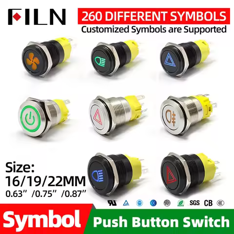 12V 16mm 19mm 22mm Warning LED Indicator Light Panel Metal Push Button Switch Lock and Momentary on 