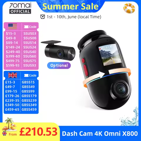 70mai Dash Cam 4K Omni X800 IMX678 360° Full View Supercapacitor 70mai X800 Built-in GPS ADAS 24H Pa