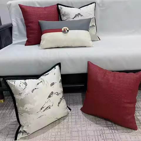 Chinese Ink Jacquard Cushion Cover Modern High-precision Luxury Leather Pillow Covers Decorative Hom
