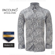 Pacolino - (Modern Fit Cutting) Grey Color Malaysia Men Premium Batik Long Sleeve Kemeja Batik Lelak