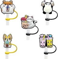 5PCS Cute Straw Cover, 0.31in 8mm Silicone Straw Topper Cap Tip Protector for Stanley Tumblers Cup, 