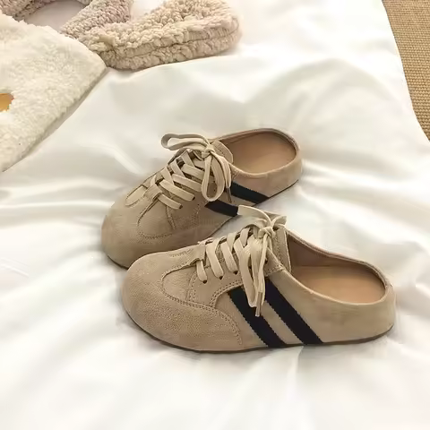 Women Elevated Wedge Suede Creeper Baotou Half Slippers Outdoor Shoes Summer New Thick Bottom Height