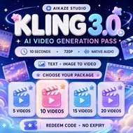 Kling 3.0 AI Video Generator Pass 10 Saat 720P Audio | Text Image to Video | Aikaze Studio