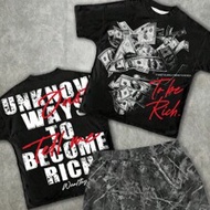 2pcs/Set Young Boy Casual Classic Dollar Bill Letter Print Short Sleeve T-Shirt And Leaf Print Short
