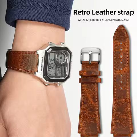 Retro Genuine Leather Strap For Casio Ae-1200 /1300 A158w A168 W-216h Ae1200 Vintage Watch Band Conv