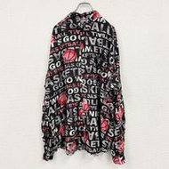 二手 CARDCHE 長袖全印花 T 卹，顏色籃球圖案，黑色，尺寸 2XL