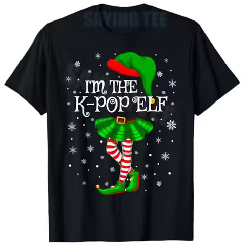 K-Pop Elf Christmas Family Group Women Girls Xmas Pajama T-Shirt Fashion Santa Elf Holiday Clothes N