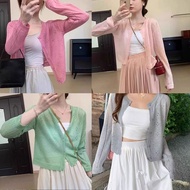 Cuties ️Long Sleeve Cardigan Outerwear Women's Hollow Ice Silk Knit Sunscreen Jacket Thin HM501