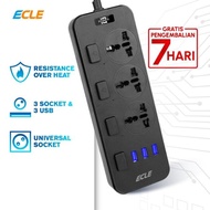 Hassanstore ECLE Power Strip Stop Kontak 3 Power Socket 3 Smart USB