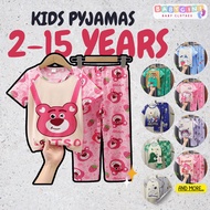 Kids Pyjamas Set 2-15 Years Cotton Cartoon Baju Tidur Budak Lelaki Perempuan Piyama Kanak Kanak