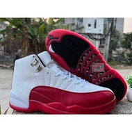 Jordan 12 white red high-Top wear resistant sports basketball shoes aj12&**-